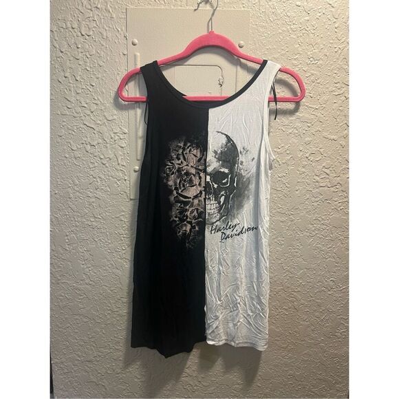 Harley Davidson 2 Tone Tank Top Woman’s Large  Skull Print - Picture 1 of 11